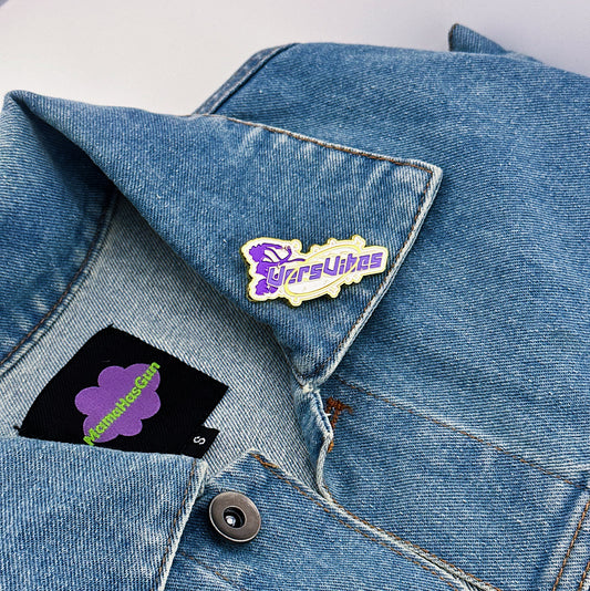Vers vibes enamel Pin with a transformation symbol on the background